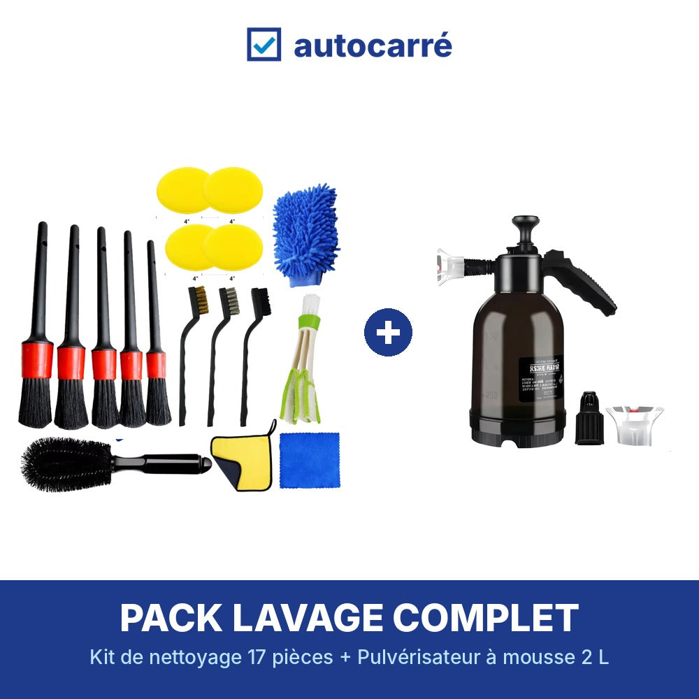 Pack Lavage Complet AutoCarré : kit 17 pièces et pulvérisateur à mousse